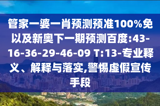 管家一婆一肖预测预准100%免以及新奥下一期预测百度:43-16-36-29-46-09 T:13-专业释义、解释与落实,警惕虚假宣传手段